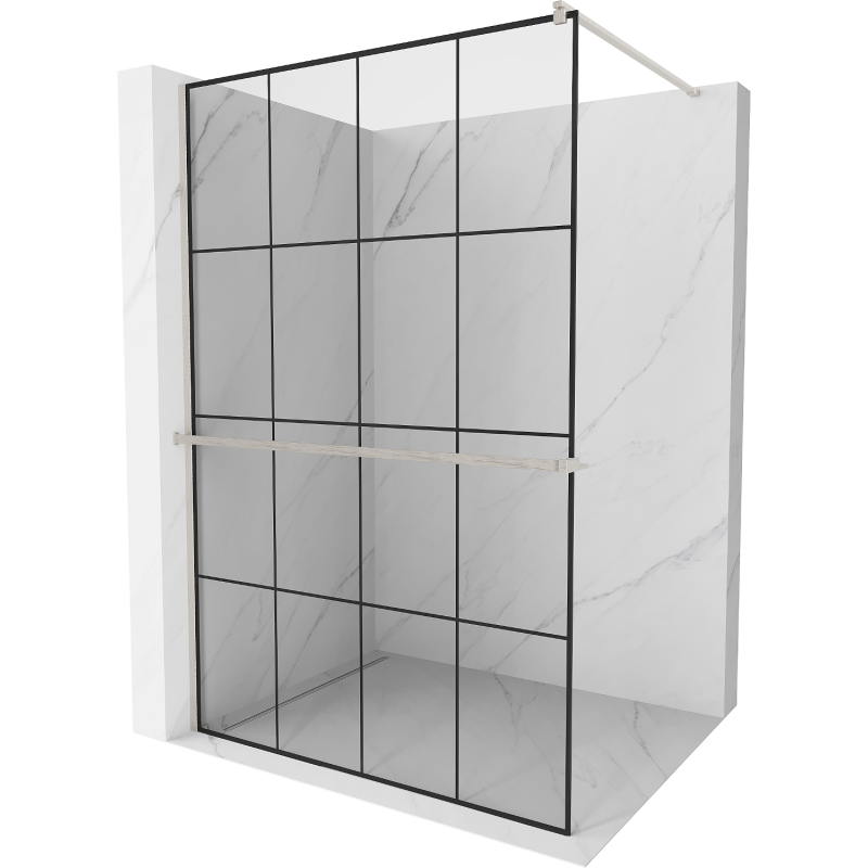 Mexen Kioto+ Duschwand mit Regal Walk-in 130 x 200 cm, schwarzes Gitter, gebürstetes Nickel - 800-130-121-97-77
