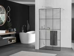 Mexen Kioto+ Duschwand mit Ablage Walk-in 120 x 200 cm, schwarzes Gitter, gebürstetes Nickel - 800-120-121-97-77