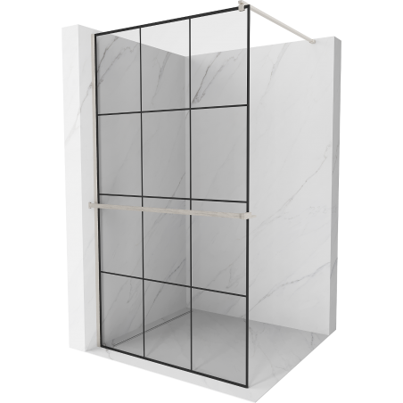 Mexen Kioto+ Duschwand mit Ablage Walk-in 110 x 200 cm, schwarzes Raster, gebürsteter Nickel - 800-110-121-97-77