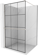 Mexen Kioto+ Duschwand mit Ablage Walk-in 100 x 200 cm, schwarzes Gitter, gebürsteter Nickel - 800-100-121-97-77