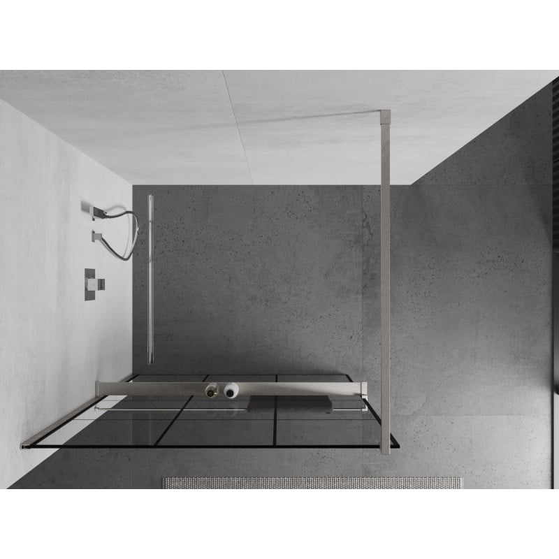 Mexen Kioto+ Duschwand mit Ablage Walk-in 100 x 200 cm, schwarzes Gitter, gebürsteter Nickel - 800-100-121-97-77