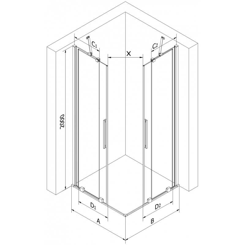 Mexen Velar Duo Schiebeduschkabine 90 x 80 cm, transparent, gebürsteter Nickel - 871-090-080-02-97