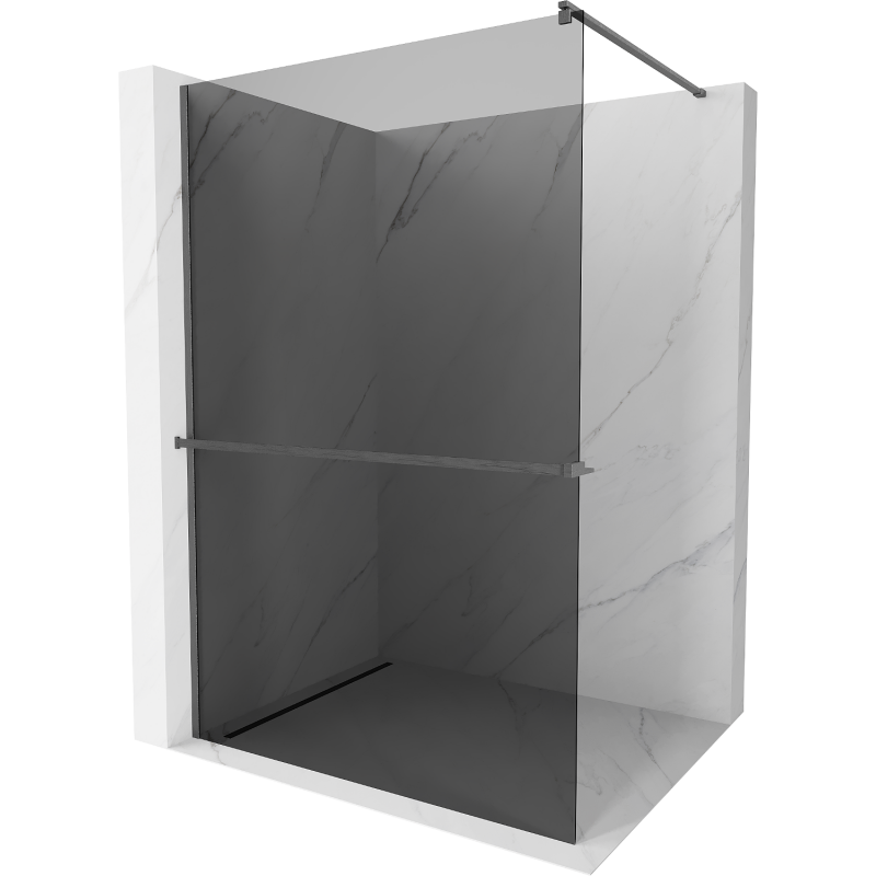 Mexen Kioto+ Duschwand mit Regal Walk-in 130 x 200 cm, grafit, gebürstet gun gray - 800-130-121-66-40
