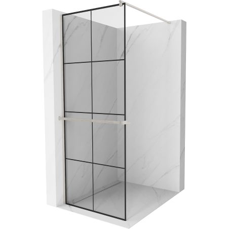Mexen Kioto+ Duschwand mit Ablage Walk-in 90 x 200 cm, schwarzes Gitter, gebürstetes Nickel - 800-090-121-97-77
