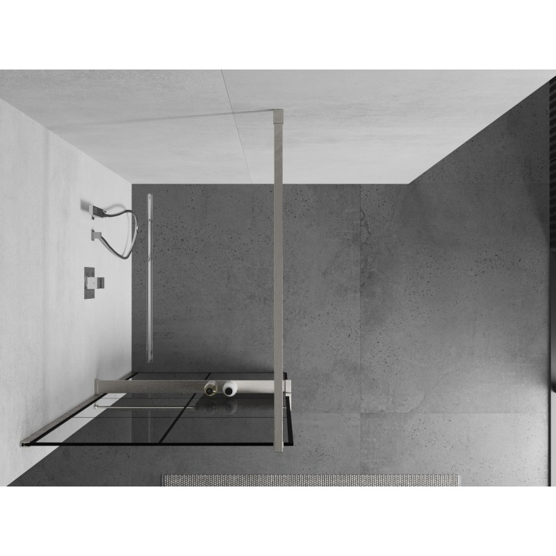 Mexen Kioto+ Duschwand mit Ablage Walk-in 80 x 200 cm, schwarzes Gitter, gebürsteter Nickel - 800-080-121-97-77