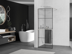 Mexen Kioto+ Duschwand mit Ablage Walk-in 80 x 200 cm, schwarzes Gitter, gebürsteter Nickel - 800-080-121-97-77