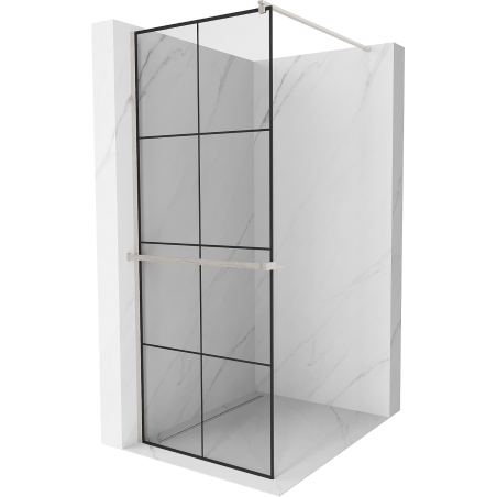 Mexen Kioto+ Duschwand mit Regal Walk-in 70 x 200 cm, schwarzes Gitter, gebürsteter Nickel - 800-070-121-97-77