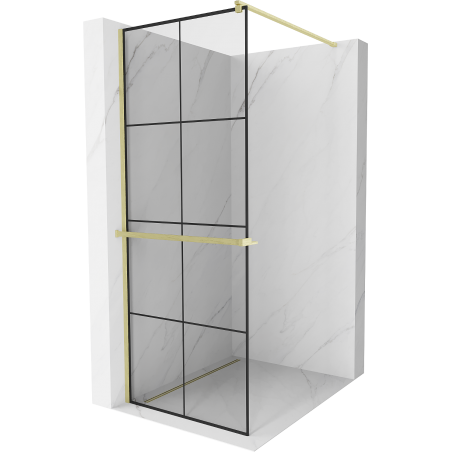 Mexen Kioto+ Duschwand mit Ablage Walk-in 80 x 200 cm, schwarzes Gitter, gold gebürstet - 800-080-121-55-77
