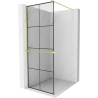 Mexen Kioto+ Duschwand mit Regal Walk-in 90 x 200 cm, schwarzes Gitter, gebürstetes Gold - 800-090-121-55-77