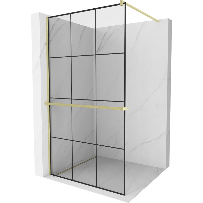 Mexen Kioto+ Duschwand mit Regal Walk-in 100 x 200 cm, schwarz kariert, gold gebürstet - 800-100-121-55-77