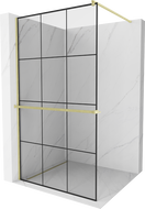 Mexen Kioto+ Duschwand mit Regal Walk-in 100 x 200 cm, schwarz kariert, gold gebürstet - 800-100-121-55-77