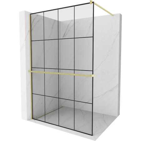 Mexen Kioto+ Duschwand mit Regal Walk-in 140 x 200 cm, schwarzes Gitter, gebürstetes Gold - 800-140-121-55-77