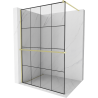 Mexen Kioto+ Duschwand mit Regal Walk-in 140 x 200 cm, schwarzes Gitter, gebürstetes Gold - 800-140-121-55-77