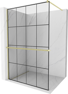 Mexen Kioto+ Duschwand mit Regal Walk-in 140 x 200 cm, schwarzes Gitter, gebürstetes Gold - 800-140-121-55-77