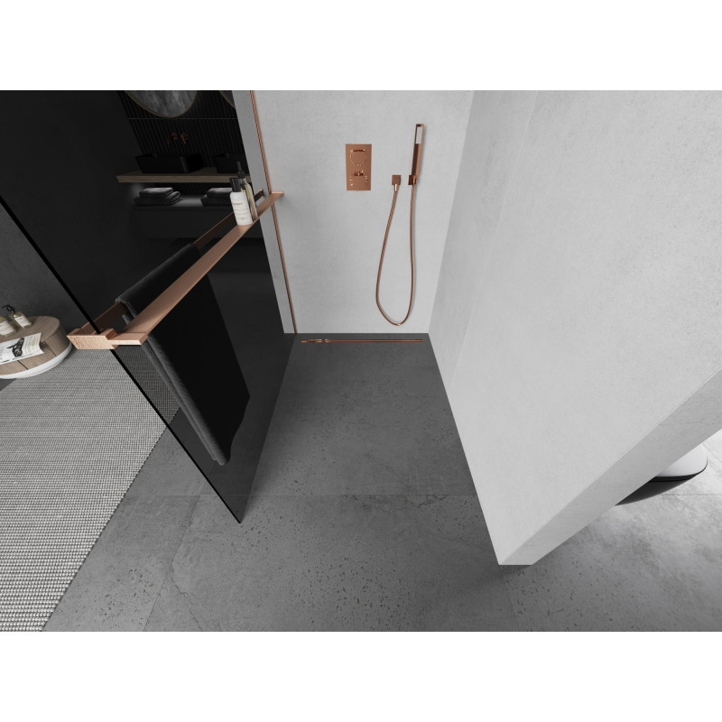 Mexen Kioto+ Duschwand mit Ablage Walk-in 80 x 200 cm, Graphit, gebürstetes Kupfer - 800-080-121-65-40