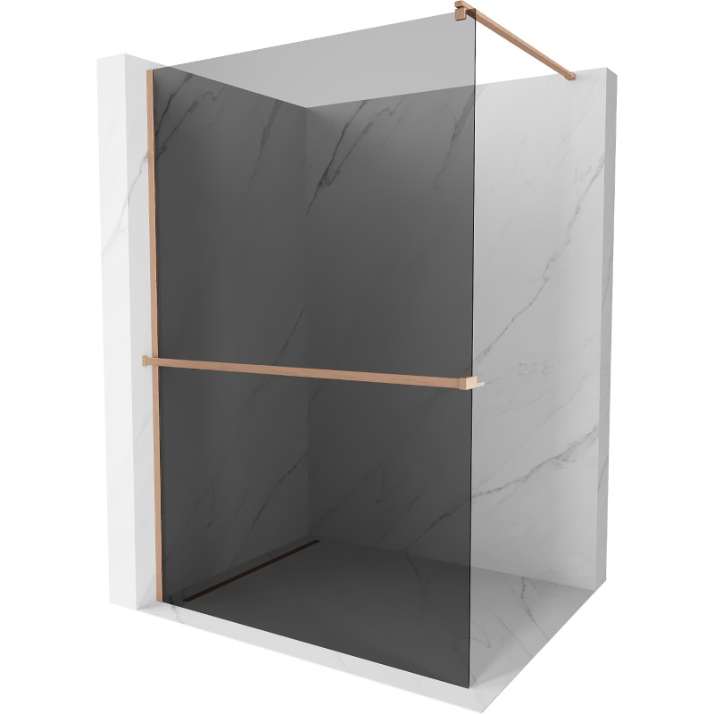 Mexen Kioto+ Duschwand mit Ablage Walk-in 80 x 200 cm, Graphit, gebürstetes Kupfer - 800-080-121-65-40