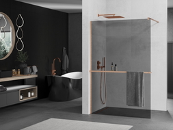 Mexen Kioto+ Duschwand mit Regal Walk-in 90 x 200 cm, Graphit, gebürstetes Kupfer - 800-090-121-65-40
