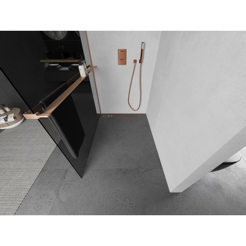 Mexen Kioto+ Duschwand mit Ablage Walk-in 100 x 200 cm, Graphit, gebürstetes Kupfer - 800-100-121-65-40