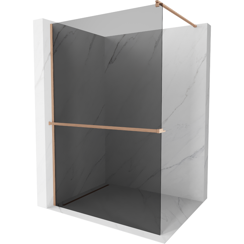 Mexen Kioto+ Duschwand mit Ablage Walk-in 100 x 200 cm, Graphit, gebürstetes Kupfer - 800-100-121-65-40