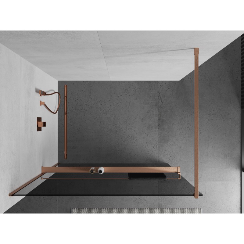 Mexen Kioto+ Duschwand mit Ablage Walk-in 110 x 200 cm, Graphit, gebürstetes Kupfer - 800-110-121-65-40