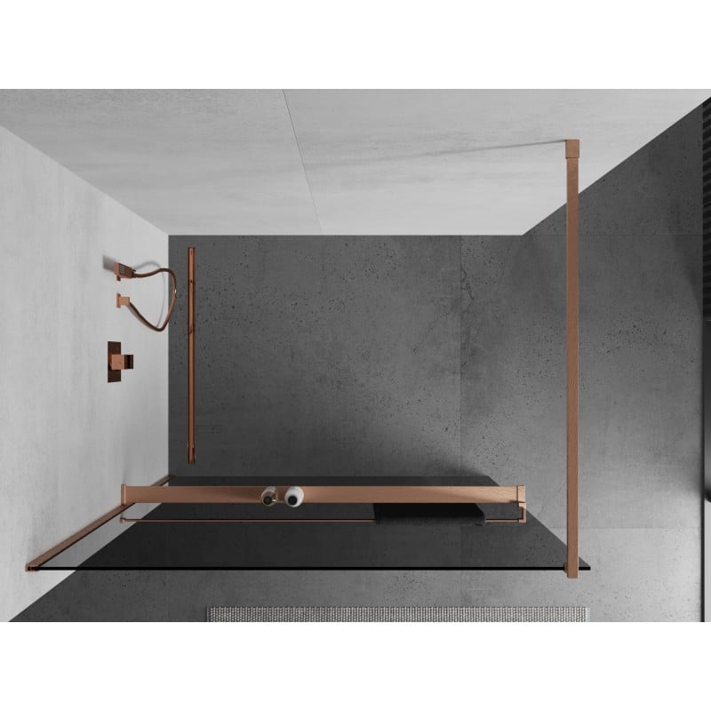 Mexen Kioto+ Duschwand mit Regal Walk-in 120 x 200 cm, Graphit, gebürstetes Kupfer - 800-120-121-65-40