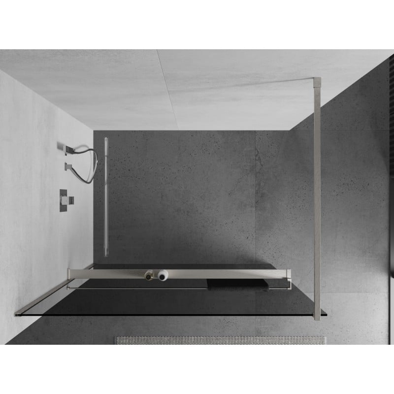 Mexen Kioto+ Duschwand mit Ablage Walk-in 70 x 200 cm, Graphit, gebürsteter Nickel - 800-070-121-97-40