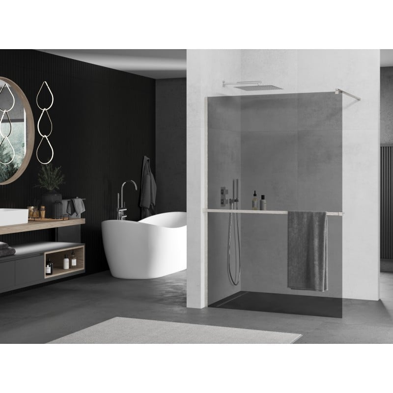 Mexen Kioto+ Duschwand mit Ablage Walk-in 110 x 200 cm, grafit, gebürsteter Nickel - 800-110-121-97-40