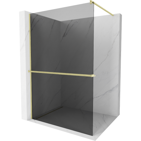 Mexen Kioto+ Duschwand mit Ablage Walk-in 70 x 200 cm, Graphit, gebürstetes Gold - 800-070-121-55-40