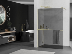 Mexen Kioto+ Duschwand mit Ablage Walk-in 80 x 200 cm, Graphit, gebürstetes Gold - 800-080-121-55-40