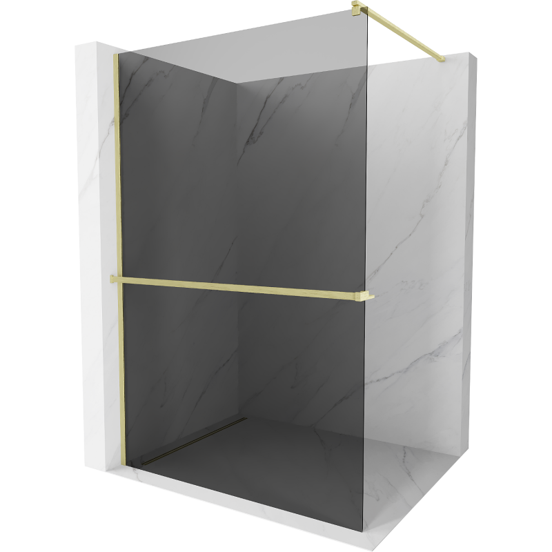 Mexen Kioto+ Duschwand mit Ablage Walk-in 80 x 200 cm, Graphit, gebürstetes Gold - 800-080-121-55-40