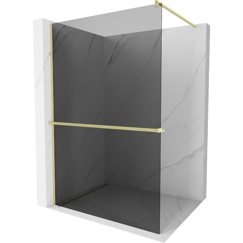 Mexen Kioto+ Duschwand mit Regal Walk-in 90 x 200 cm, Graphit, gebürstetes Gold - 800-090-121-55-40
