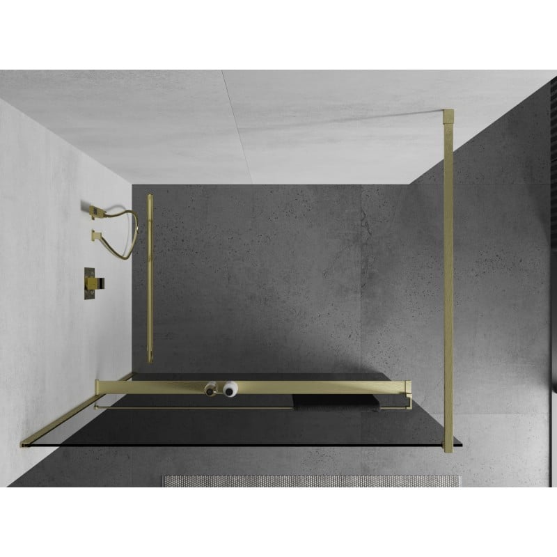 Mexen Kioto+ Duschwand mit Regal Walk-in 110 x 200 cm, Graphit, Gold gebürstet - 800-110-121-55-40