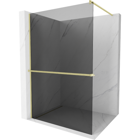 Mexen Kioto+ Duschwand mit Regal Walk-in 140 x 200 cm, Grafit, Gebürstetes Gold - 800-140-121-55-40