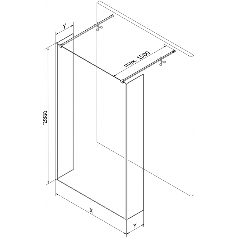 Mexen Kioto freistehende Duschwand 120 x 30 x 30 cm, transparent, Chrom - 800-120-030-222-01-00-030
