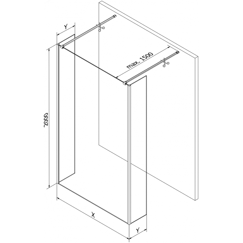 Mexen Kioto freistehende Duschwand 140 x 30 x 30 cm, transparent, Chrom - 800-140-030-222-01-00-030