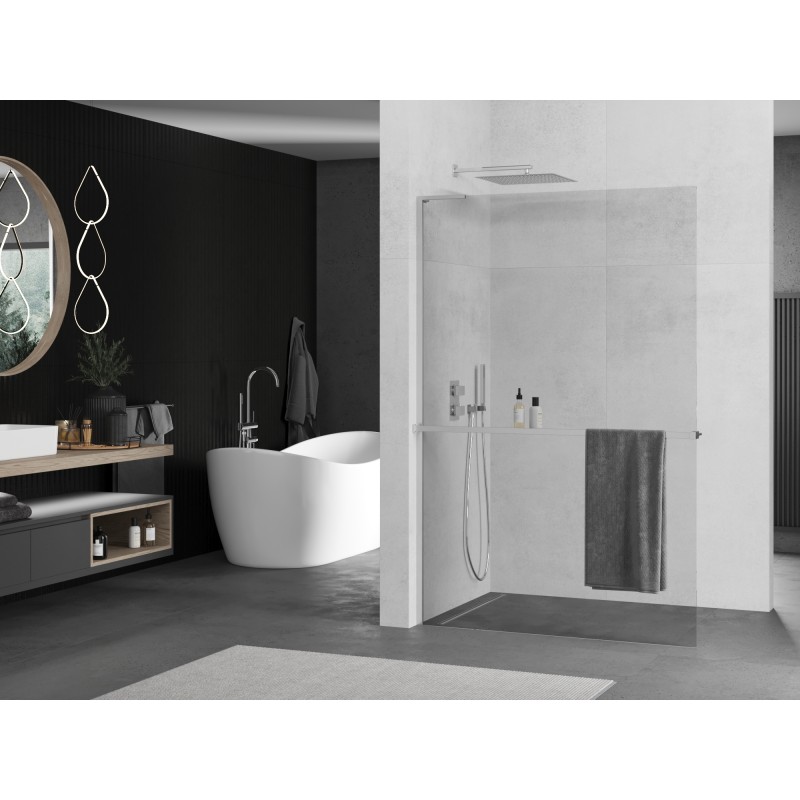 Mexen Kioto+ L Duschwand mit Regal Walk-in 100 x 200 cm, transparent, chrom - 800-100-123-01-00