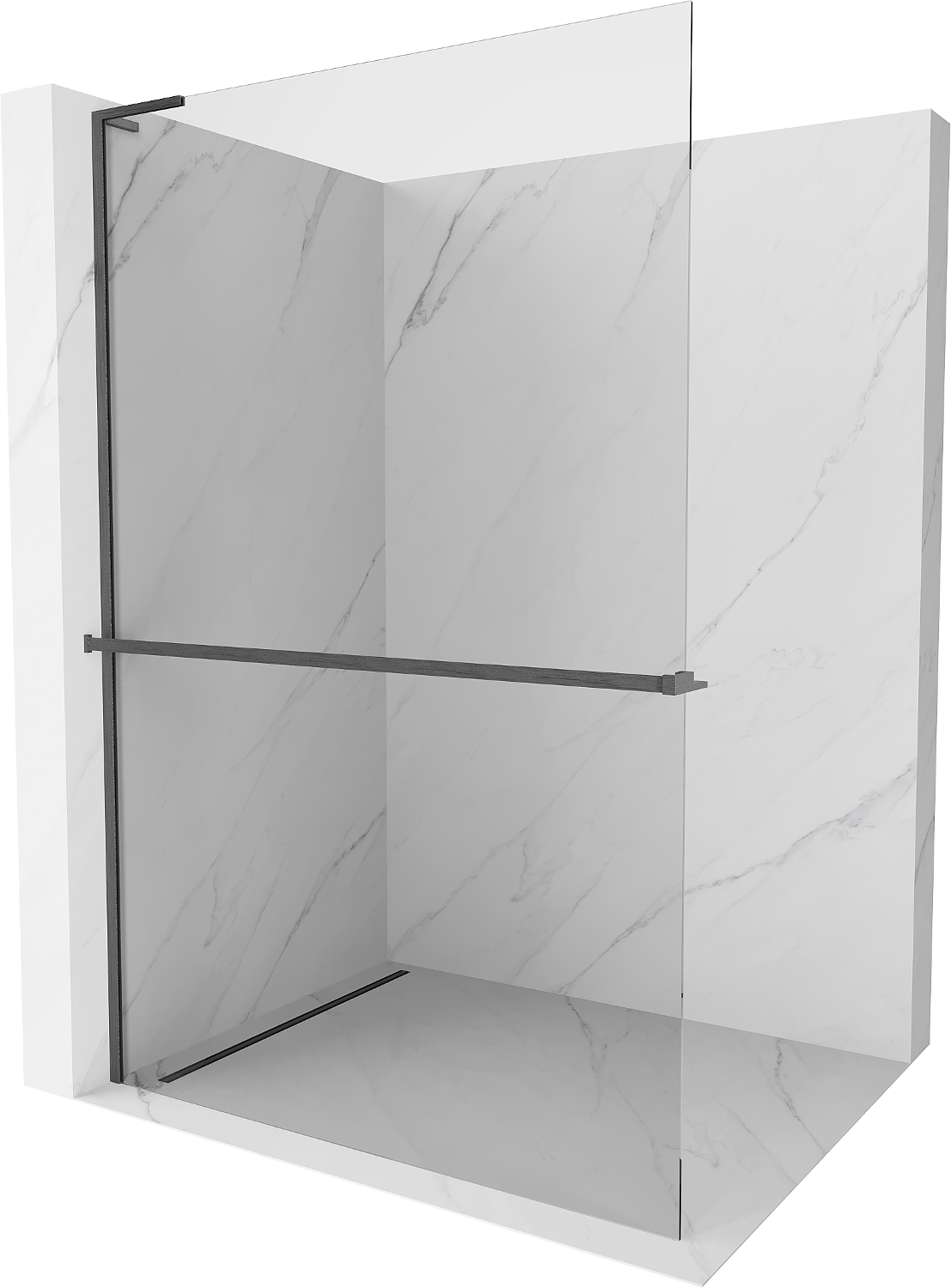 Mexen Kioto+ L Duschwand mit Regal Walk-in 60 x 200 cm, transparent, gun gray gebürstet - 800-060-123-66-00