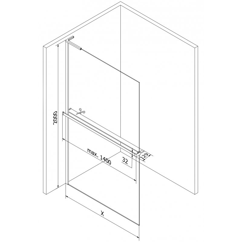 Mexen Kioto+ L Duschwand mit Ablage Walk-in 60 x 200 cm, transparent, gebürstet Gun Grau - 800-060-123-66-00