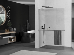 Mexen Kioto+ L Duschwand mit Ablage Walk-in 65 x 200 cm, transparent, gebürstet Gun Gray - 800-065-123-66-00