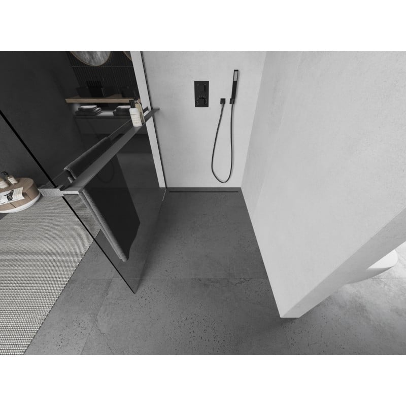 Mexen Kioto+ L Duschwand mit Ablage Walk-in 85 x 200 cm, transparent, gebürstet Gun Gray - 800-085-123-66-00