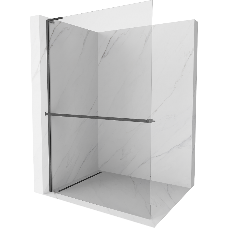 Mexen Kioto+ L Duschwand mit Ablage Walk-in 100 x 200 cm, transparent, gebürstet gun gray - 800-100-123-66-00