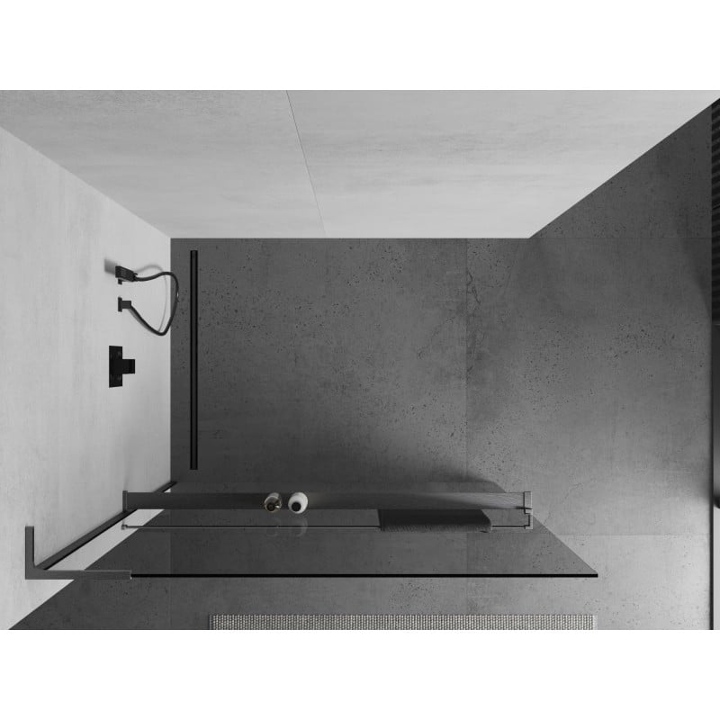 Mexen Kioto+ L Duschwand mit Ablage Walk-in 120 x 200 cm, transparent, gebürstet Gewehrgrau - 800-120-123-66-00