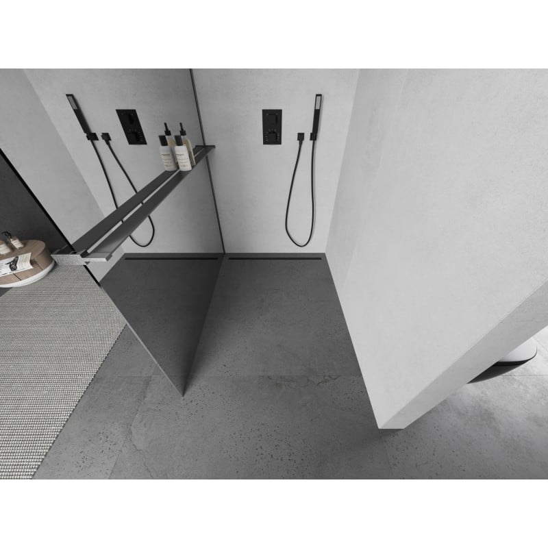 Mexen Kioto+ Duschwand mit Ablage Walk-in 70 x 200 cm, Spiegel, gun gray gebürstet - 800-070-121-66-50