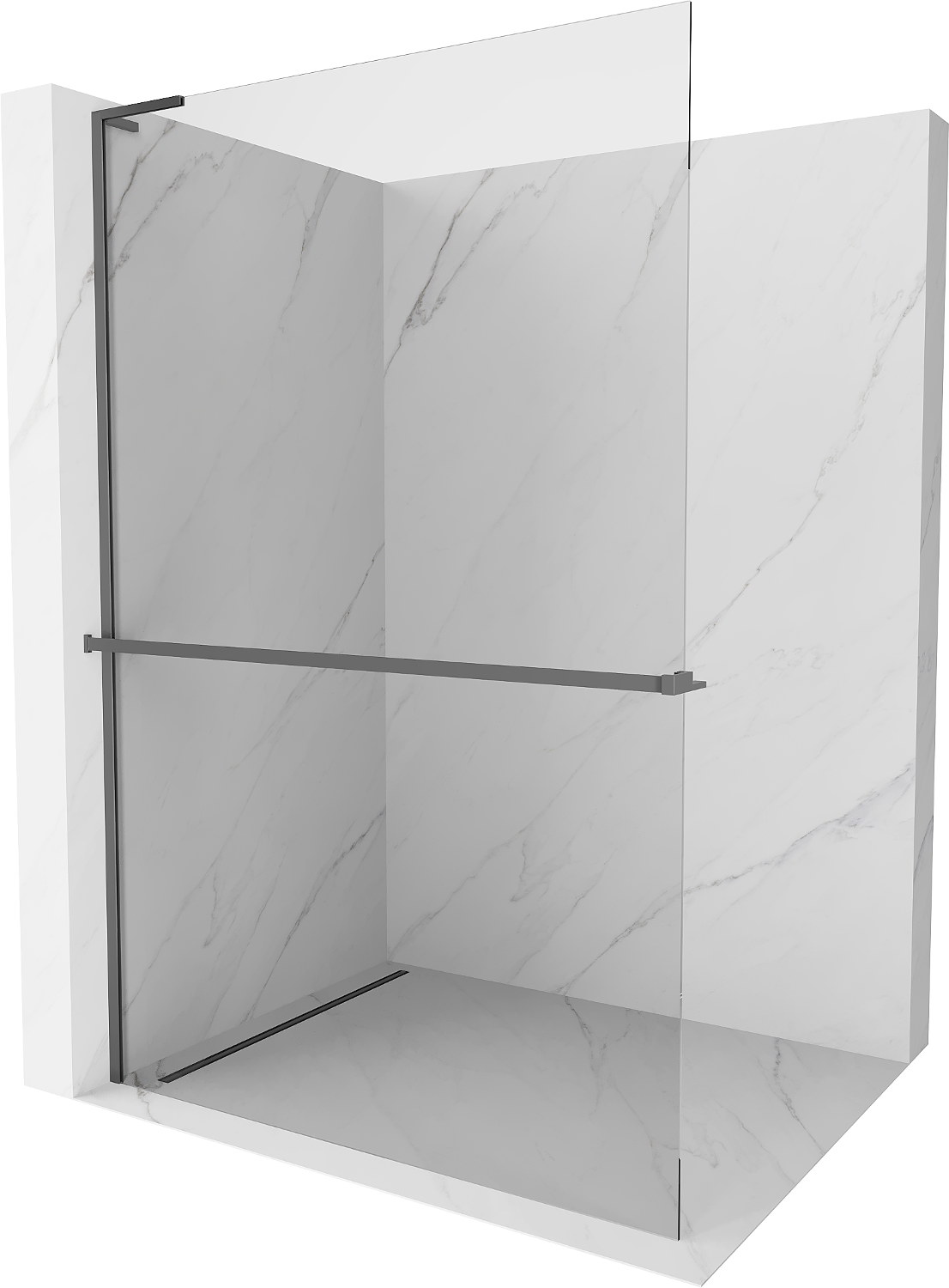 Mexen Kioto+ L Duschwand mit Regal Walk-in 60 x 200 cm, transparent, gun metal - 800-060-123-95-00