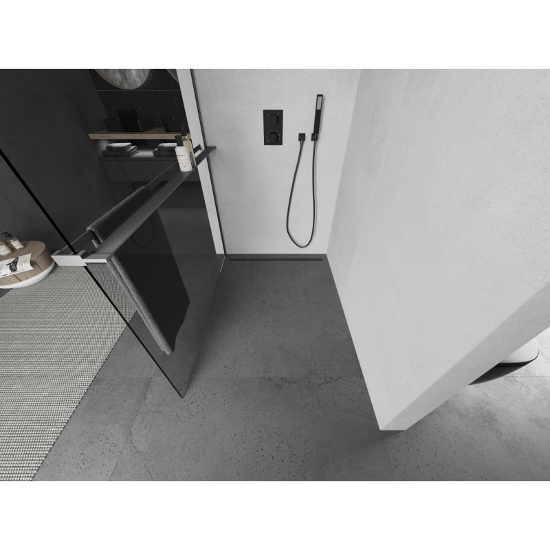 Mexen Kioto+ L Duschwand mit Regal Walk-in 50 x 200 cm, transparent, Gun Metal - 800-050-123-95-00