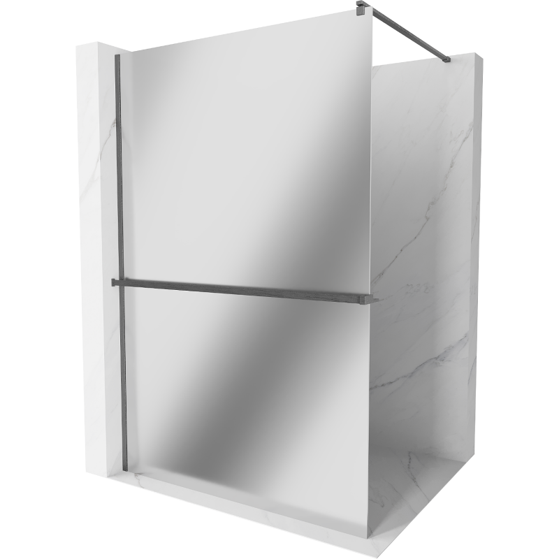 Mexen Kioto+ Duschwand mit Ablage Walk-in 140 x 200 cm, Spiegel, gebürstetes Gun Gray - 800-140-121-66-50