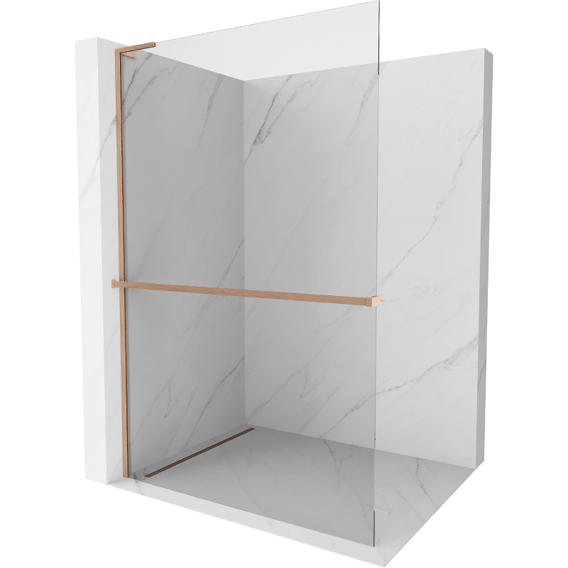 Mexen Kioto+ L Duschwand mit Regal Walk-in 55 x 200 cm, transparent, gebürstetes Messing - 800-055-123-65-00