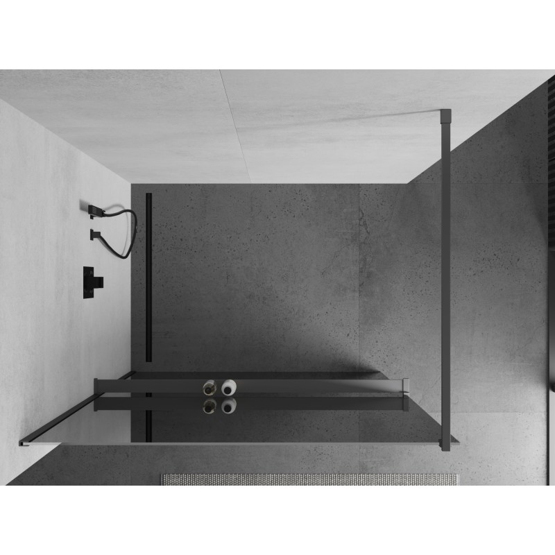 Mexen Kioto+ Duschwand mit Ablage Walk-in 100 x 200 cm, Spiegel, Gun Metal - 800-100-121-95-50