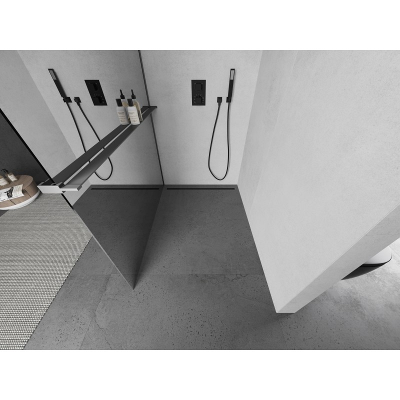 Mexen Kioto+ Duschwand mit Regal Walk-in 110 x 200 cm, Spiegel, Gun Metal - 800-110-121-95-50
