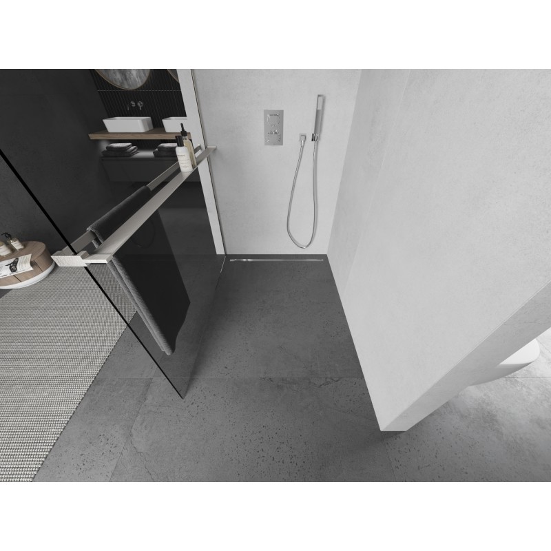 Mexen Kioto+ L Duschwand mit Ablage Walk-in 120 x 200 cm, transparent, gebürsteter Nickel - 800-120-123-97-00